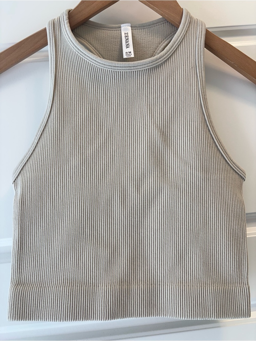 Zenana Outfitters Ribbed Tank in Light Taupe